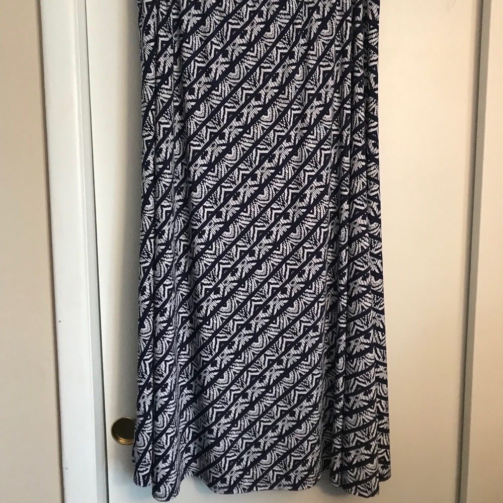 Chico’s blue and white maxi skirt.